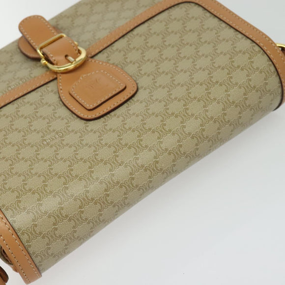 CELINE Macadam Canvas Shoulder Bag Beige Gold Auth 139137