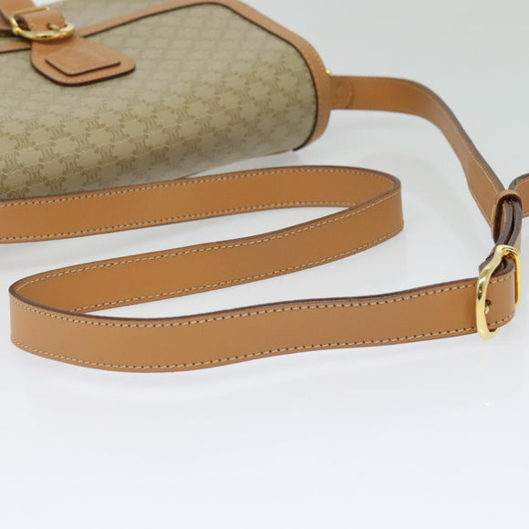 CELINE Macadam Canvas Shoulder Bag Beige Gold Auth 139137