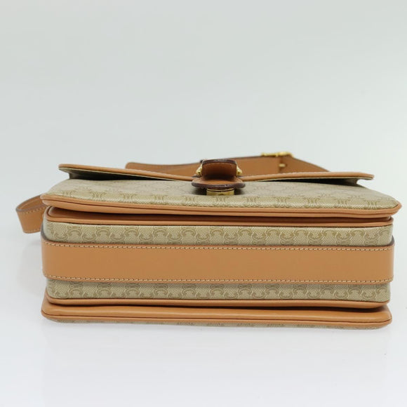 CELINE Macadam Canvas Shoulder Bag Beige Gold Auth 139137
