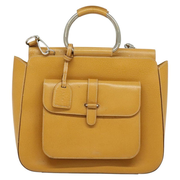 GUCCI Hand Bag Leather 2way Beige Silver 000 2058 03075 Auth 139141