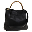 GUCCI Bamboo Shoulder Bag Leather 2way Black Gold 001 1998 1577 Auth 139142-1