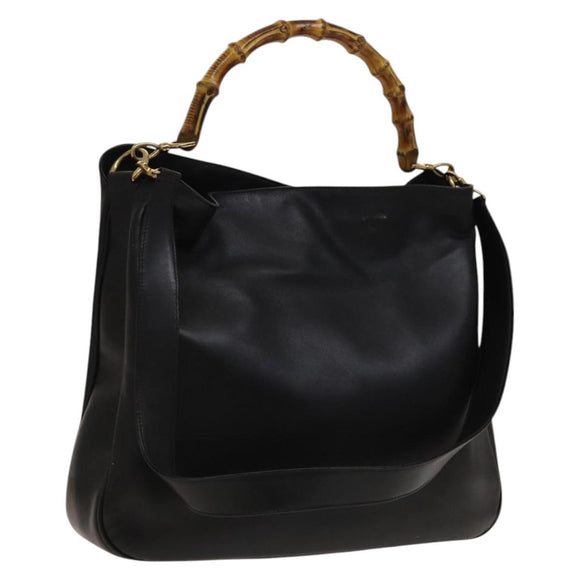 GUCCI Bamboo Shoulder Bag Leather 2way Black Gold 001 1998 1577 Auth 139142