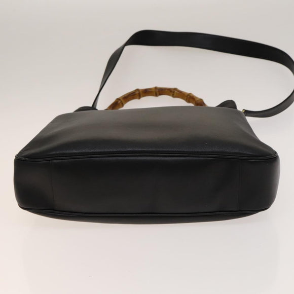 GUCCI Bamboo Shoulder Bag Leather 2way Black Gold 001 1998 1577 Auth 139142