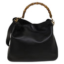 GUCCI Bamboo Shoulder Bag Leather 2way Black Gold 001 1998 1577 Auth 139142-13