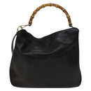 GUCCI Bamboo Shoulder Bag Leather 2way Black Gold 001 1998 1577 Auth 139142-2