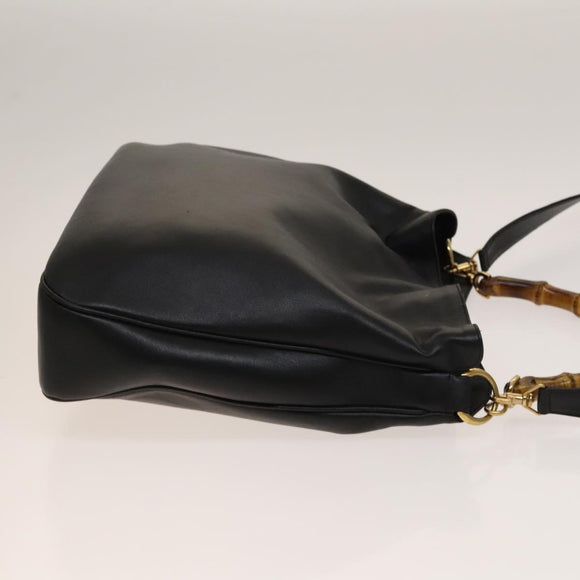 GUCCI Bamboo Shoulder Bag Leather 2way Black Gold 001 1998 1577 Auth 139142