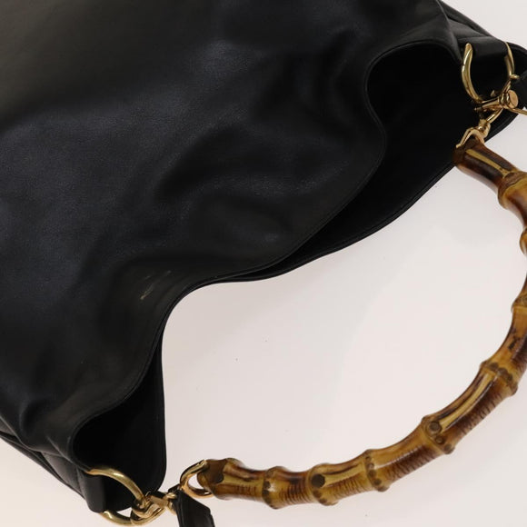 GUCCI Bamboo Shoulder Bag Leather 2way Black Gold 001 1998 1577 Auth 139142