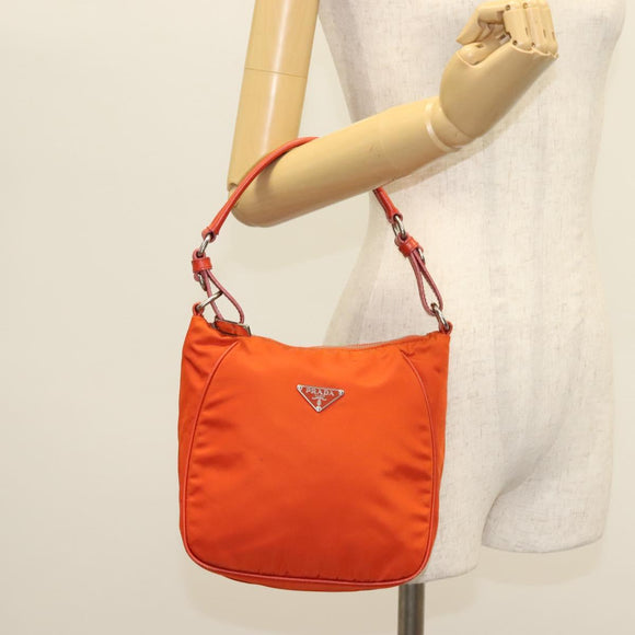 PRADA Shoulder Bag Nylon Orange Silver Auth 139153