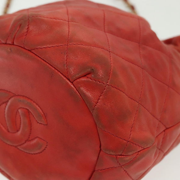 CHANEL Matelasse Chain Shoulder Bag Lamb Skin Orange Gold CC Auth 139155