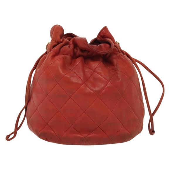 CHANEL Matelasse Chain Shoulder Bag Lamb Skin Orange Gold CC Auth 139155