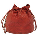 CHANEL Matelasse Chain Shoulder Bag Lamb Skin Orange Gold CC Auth 139155-3