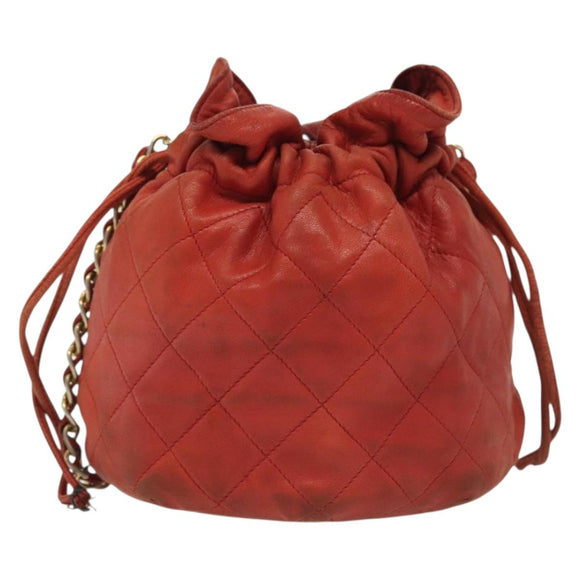 CHANEL Matelasse Chain Shoulder Bag Lamb Skin Orange Gold CC Auth 139155