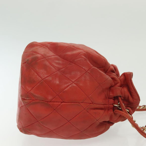 CHANEL Matelasse Chain Shoulder Bag Lamb Skin Orange Gold CC Auth 139155