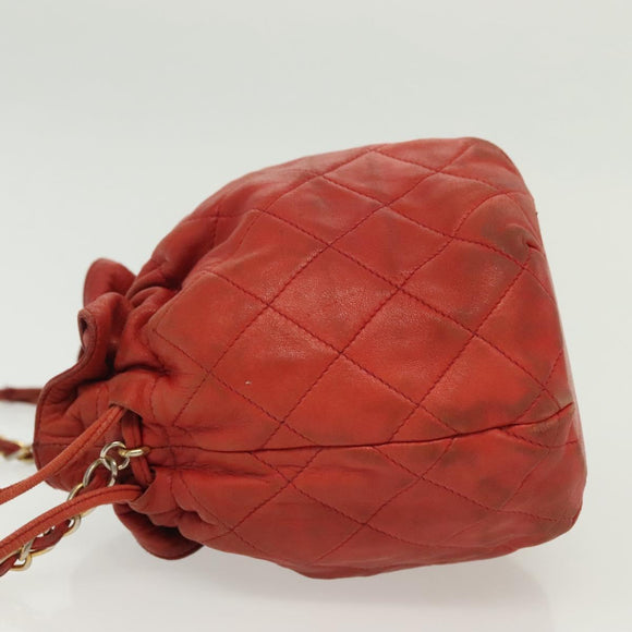 CHANEL Matelasse Chain Shoulder Bag Lamb Skin Orange Gold CC Auth 139155