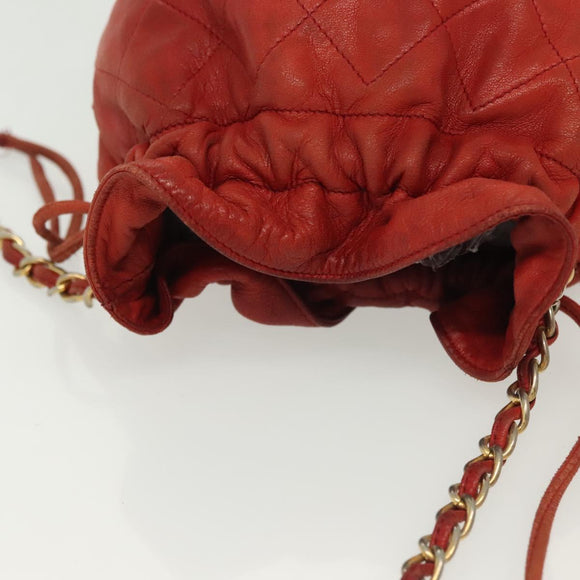 CHANEL Matelasse Chain Shoulder Bag Lamb Skin Orange Gold CC Auth 139155