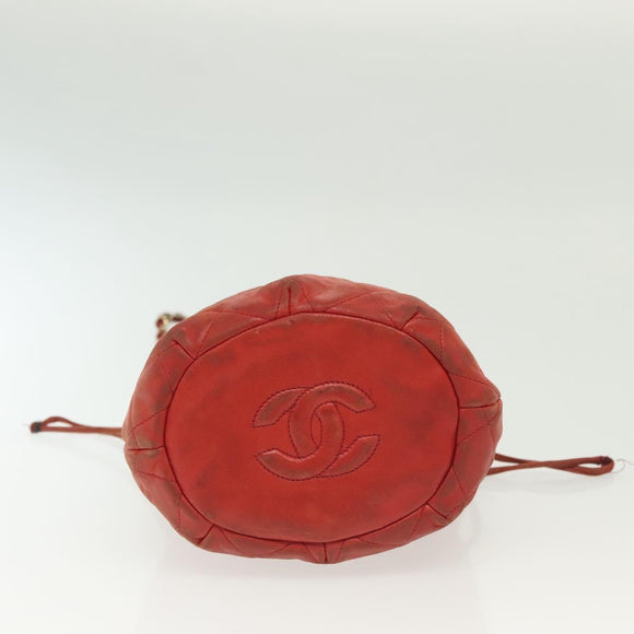 CHANEL Matelasse Chain Shoulder Bag Lamb Skin Orange Gold CC Auth 139155