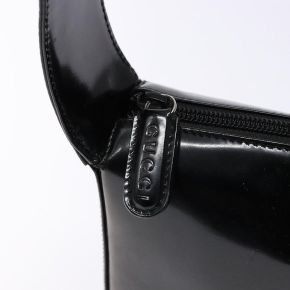 GUCCI Interlocking Shoulder Bag Enamel Black Silver 007 2113 0250 Auth 139156