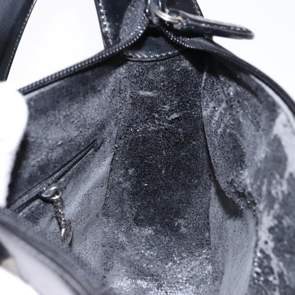 GUCCI Interlocking Shoulder Bag Enamel Black Silver 007 2113 0250 Auth 139156