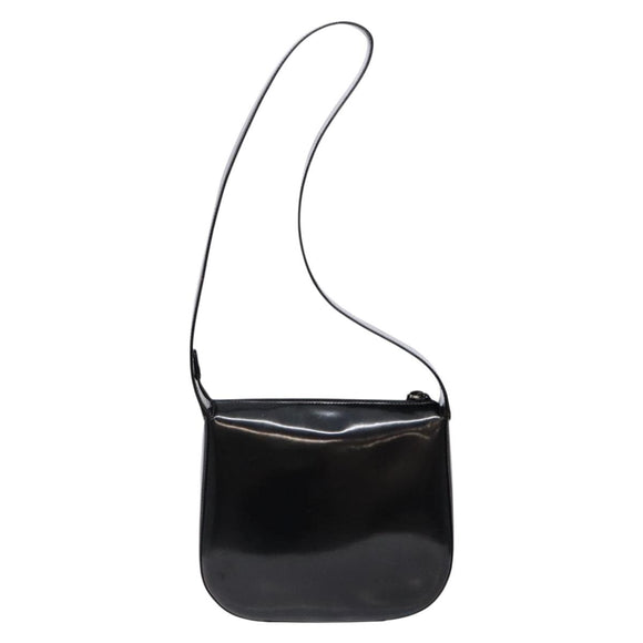 GUCCI Interlocking Shoulder Bag Enamel Black Silver 007 2113 0250 Auth 139156