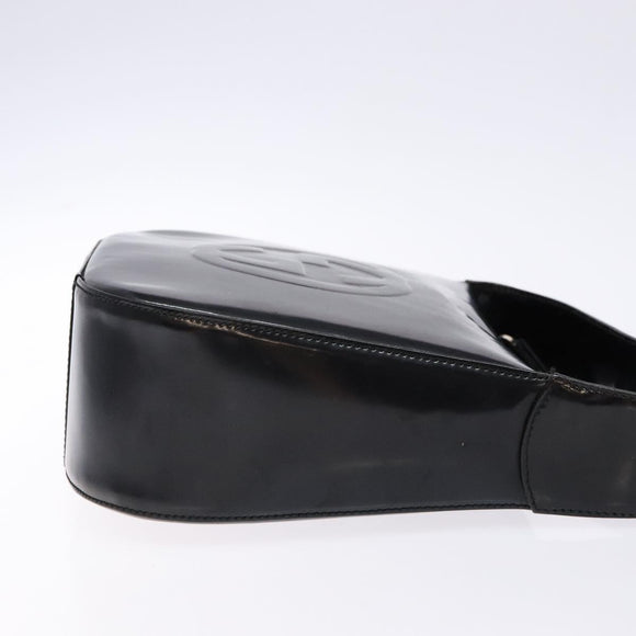 GUCCI Interlocking Shoulder Bag Enamel Black Silver 007 2113 0250 Auth 139156