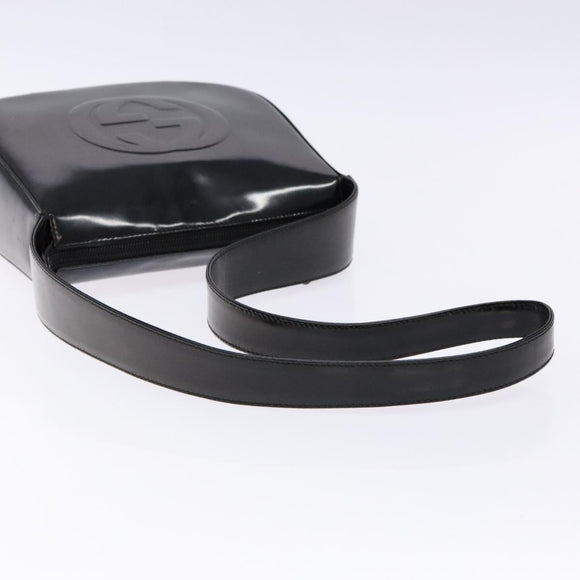 GUCCI Interlocking Shoulder Bag Enamel Black Silver 007 2113 0250 Auth 139156