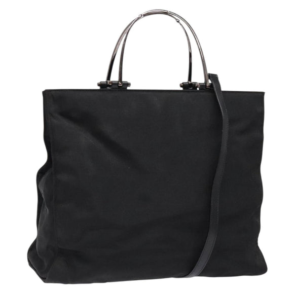 GUCCI Hand Bag Nylon 2way Black Silver 002 1028 2684 Auth 139157