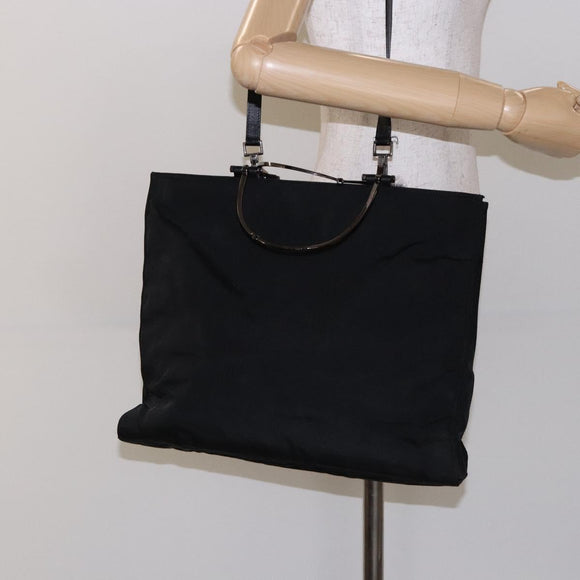 GUCCI Hand Bag Nylon 2way Black Silver 002 1028 2684 Auth 139157