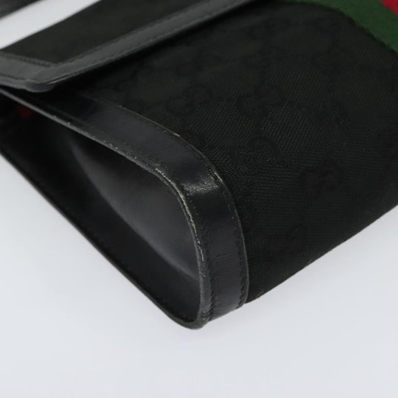 GUCCI GG Canvas Web Sherry Line Shoulder Bag Black Gold 37 04 3657 Auth 139159