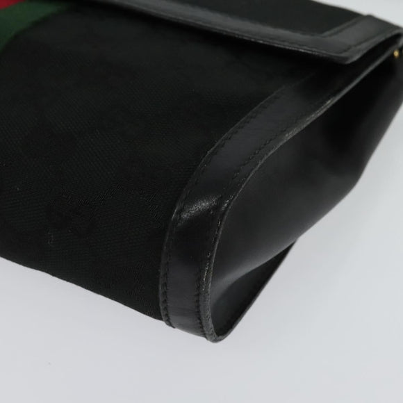 GUCCI GG Canvas Web Sherry Line Shoulder Bag Black Gold 37 04 3657 Auth 139159