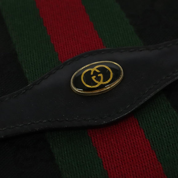 GUCCI GG Canvas Web Sherry Line Shoulder Bag Black Gold 37 04 3657 Auth 139159