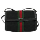 GUCCI GG Canvas Web Sherry Line Shoulder Bag Black Gold 37 04 3657 Auth 139159-13