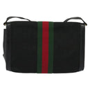 GUCCI GG Canvas Web Sherry Line Shoulder Bag Black Gold 37 04 3657 Auth 139159-2