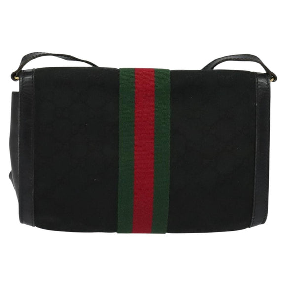 GUCCI GG Canvas Web Sherry Line Shoulder Bag Black Gold 37 04 3657 Auth 139159