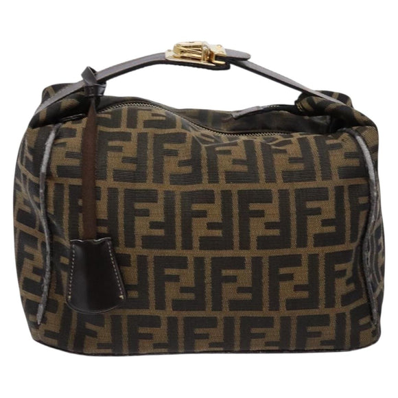 FENDI Zucca Canvas Vanity Pouch Black Brown Auth 139161