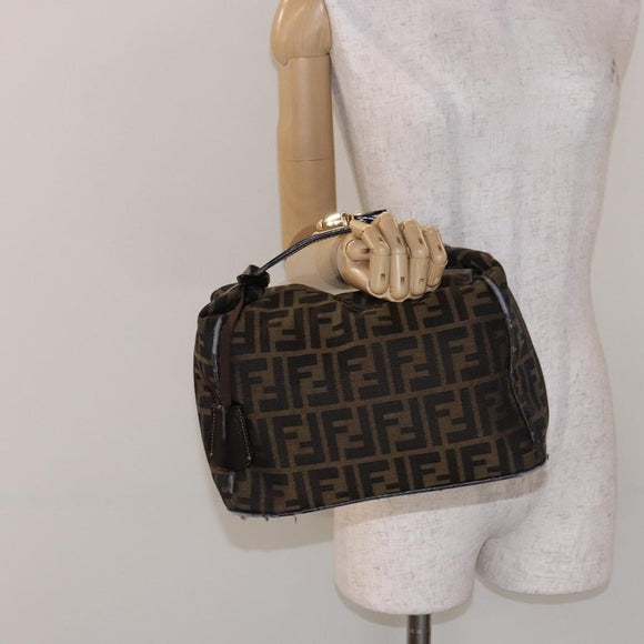 FENDI Zucca Canvas Vanity Pouch Black Brown Auth 139161