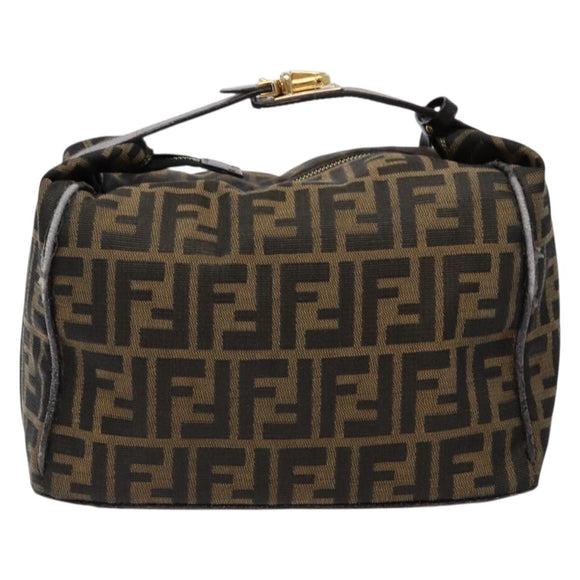 FENDI Zucca Canvas Vanity Pouch Black Brown Auth 139161