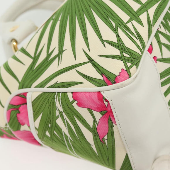 CELINE Hand Bag Canvas White Gold Auth 139166