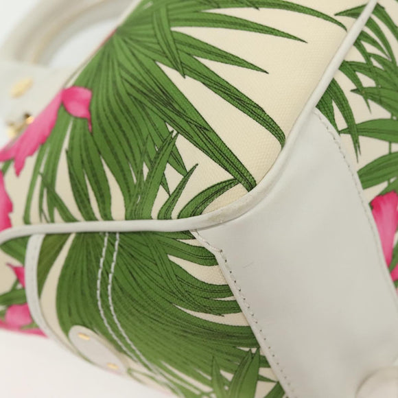 CELINE Hand Bag Canvas White Gold Auth 139166