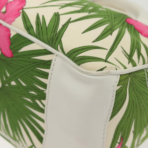 CELINE Hand Bag Canvas White Gold Auth 139166