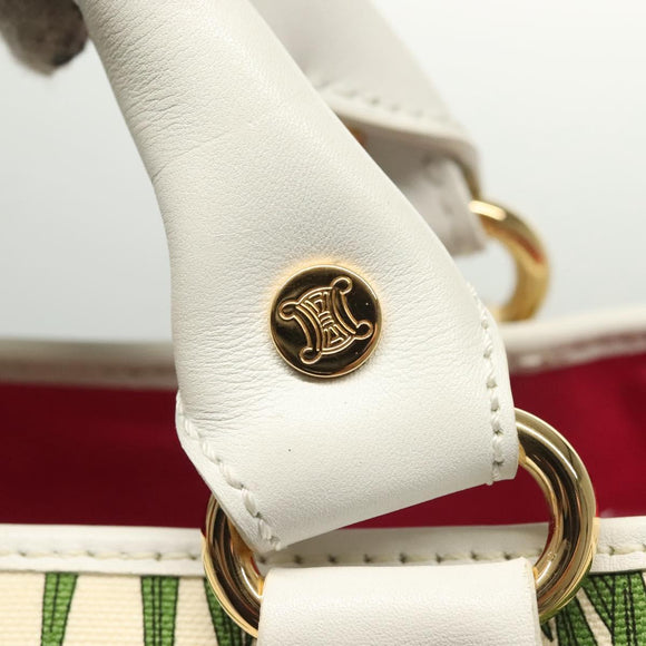 CELINE Hand Bag Canvas White Gold Auth 139166