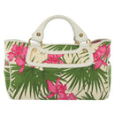 CELINE Hand Bag Canvas White Gold Auth 139166-2