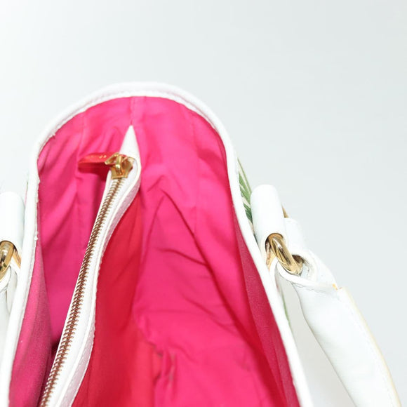 CELINE Hand Bag Canvas White Gold Auth 139166