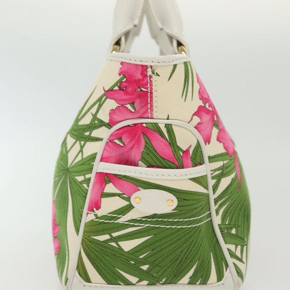 CELINE Hand Bag Canvas White Gold Auth 139166