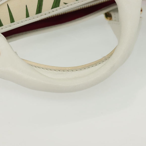 CELINE Hand Bag Canvas White Gold Auth 139166