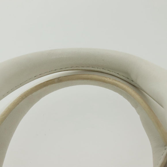 CELINE Hand Bag Canvas White Gold Auth 139166