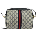 GUCCI GG Supreme Sherry Line Shoulder Bag PVC Navy Gold 32 02 004 Auth 139167-2