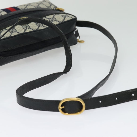 GUCCI GG Supreme Sherry Line Shoulder Bag PVC Navy Gold 32 02 004 Auth 139167