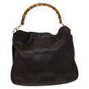 GUCCI Bamboo Shoulder Bag Leather 2way Brown Gold Auth 139168-13