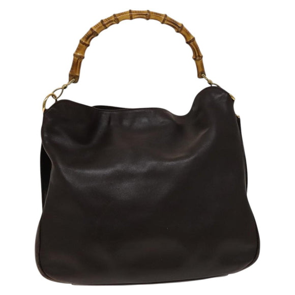 GUCCI Bamboo Shoulder Bag Leather 2way Brown Gold Auth 139168