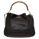 GUCCI Bamboo Shoulder Bag Leather 2way Brown Gold Auth 139168-2